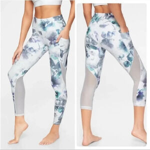 Athleta Mudra Floral Watercolor Mesh 7/8 Leggings